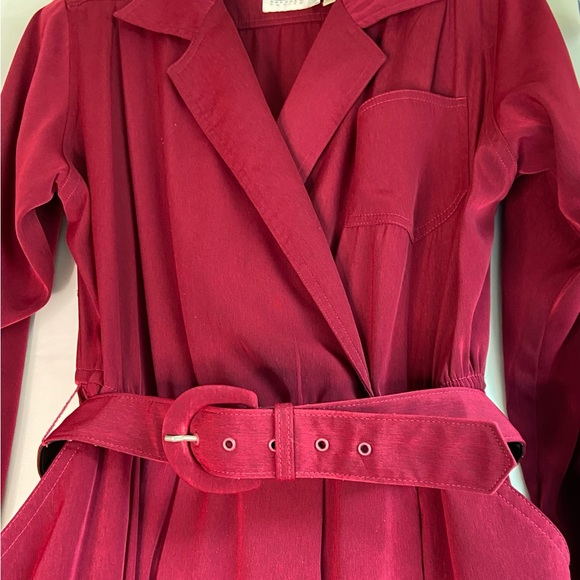 Leslie Faye vintaged cranberry red belted midi dress SZ 10 - Picture 2 of 10